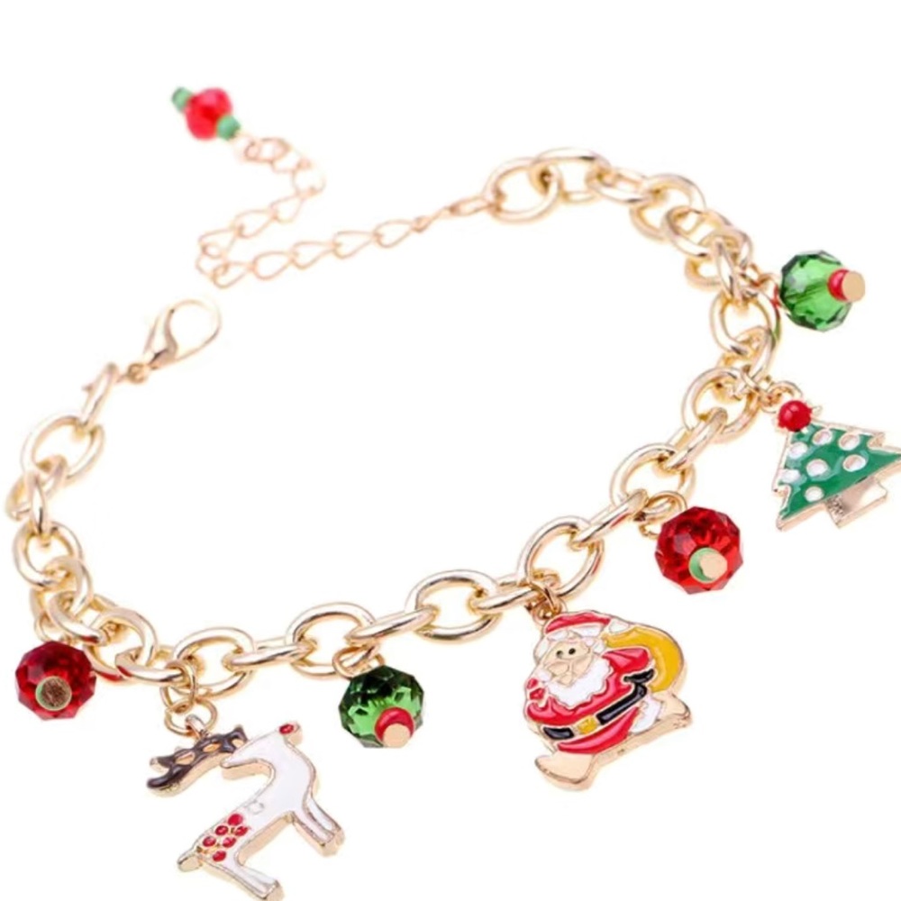 Cute Christmas Tree, Elk, Santa Claus Pendant Bracelet